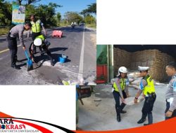 Patut Diapresiasi Satlantas Polres Sumenep Tambal Jalan Berlubang