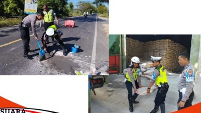 Patut Diapresiasi Satlantas Polres Sumenep Tambal Jalan Berlubang