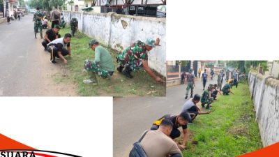 Kekompakan TNI Polri Membersihkan Lapangan Giling Sumenep