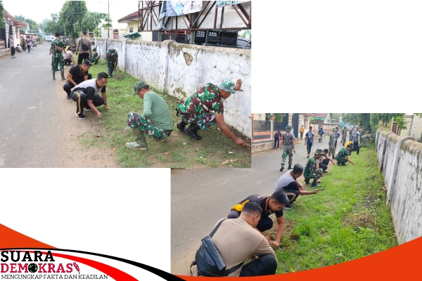 Kekompakan TNI Polri Membersihkan Lapangan Giling Sumenep