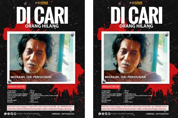 Misrawi Pensiunan Dilaporkan Hilang, Keluarga Minta Bantuan Polisi 